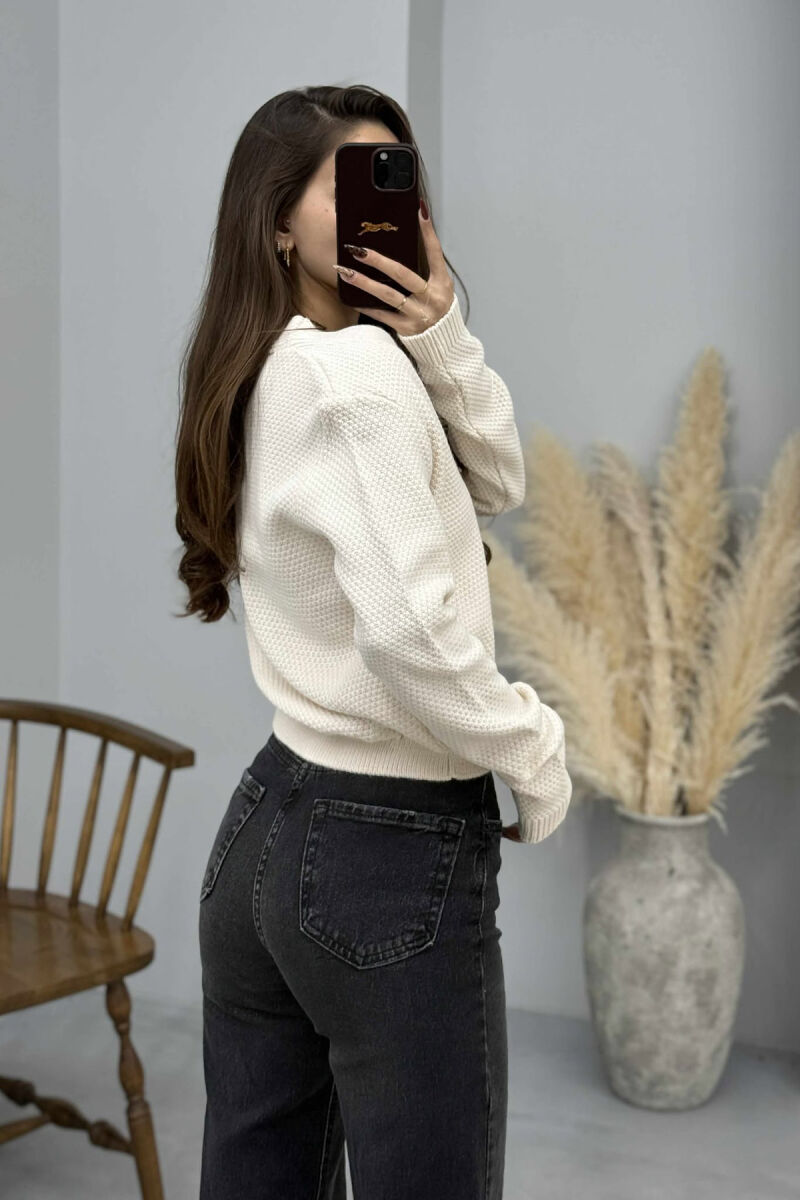 ONE COLOR STARFISH BUTTONS WOMEN CARDIGAN CREAM/KREM - 4