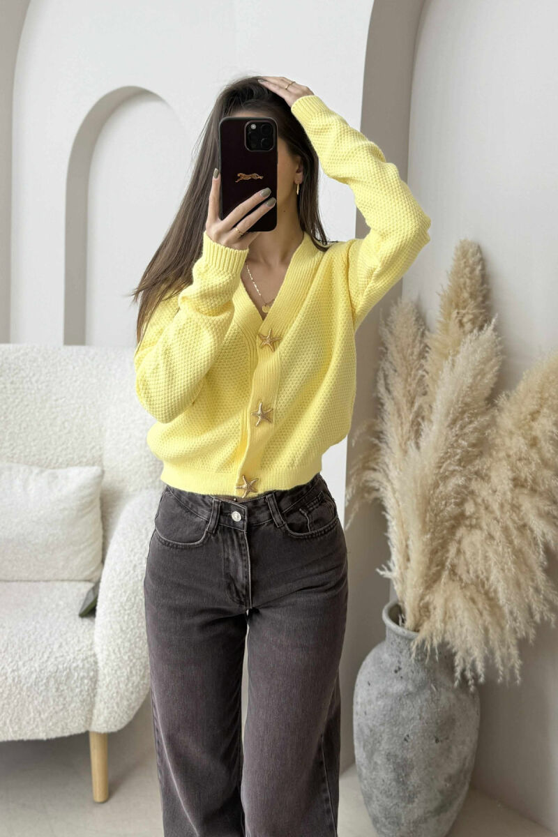 ONE COLOR STARFISH BUTTONS WOMEN CARDIGAN YELLOW/E VERDHE - 3