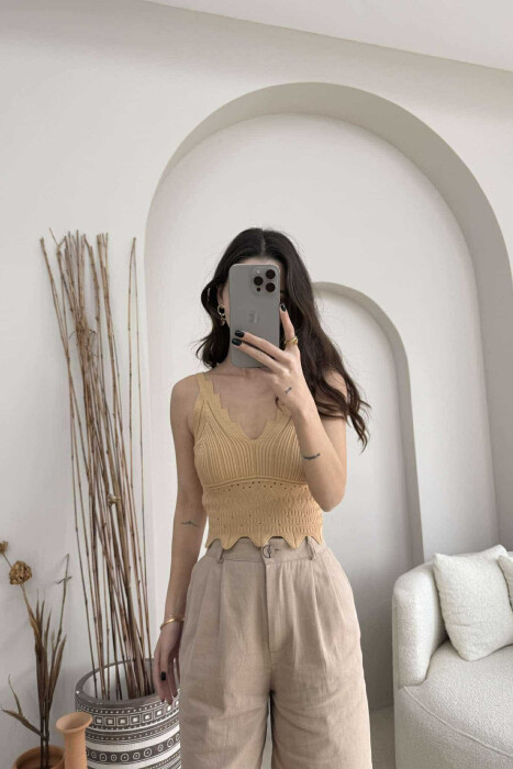 ONE COLOR STRAPS WOMEN TANK TOP BEIGE/BEZHE 
