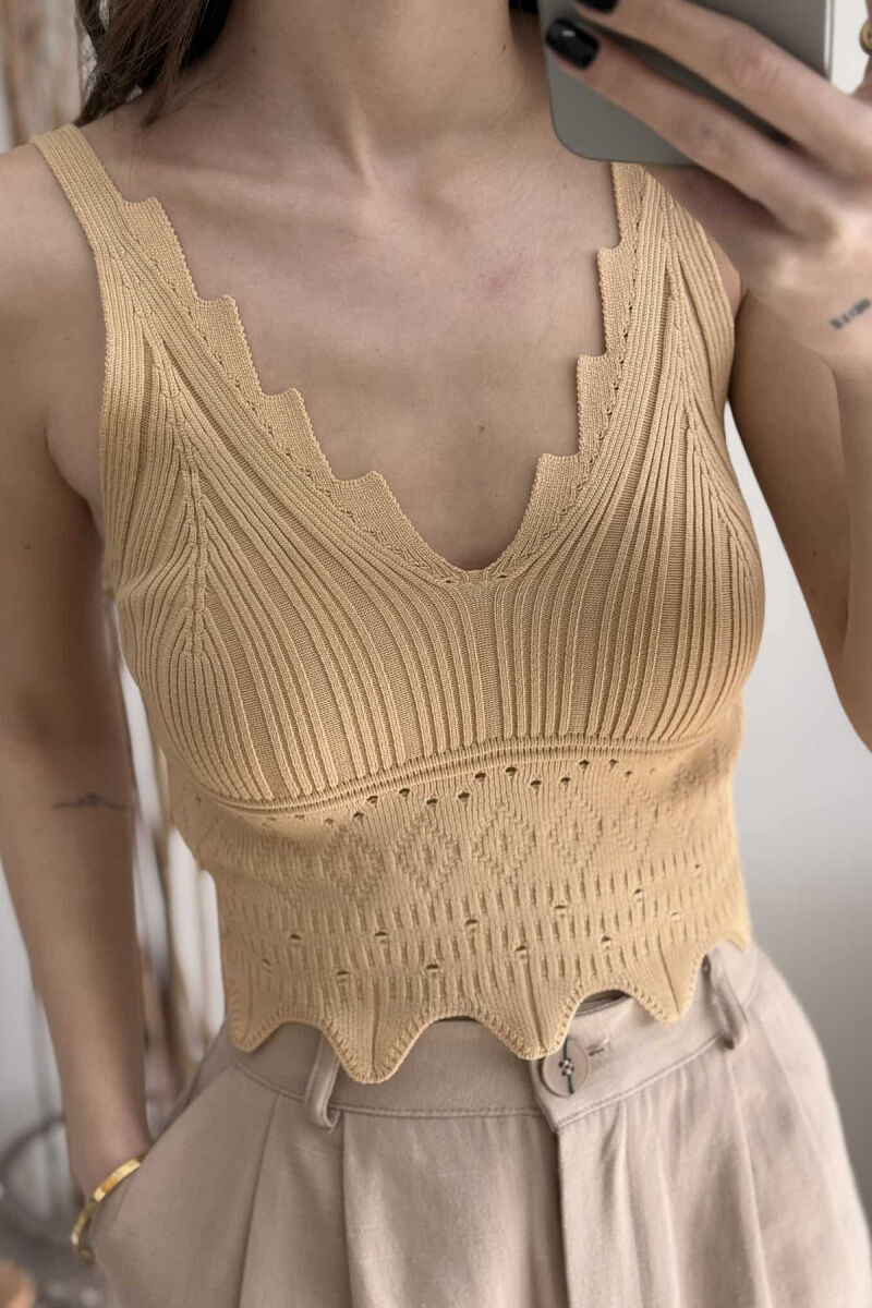ONE COLOR STRAPS WOMEN TANK TOP BEIGE/BEZHE - 3