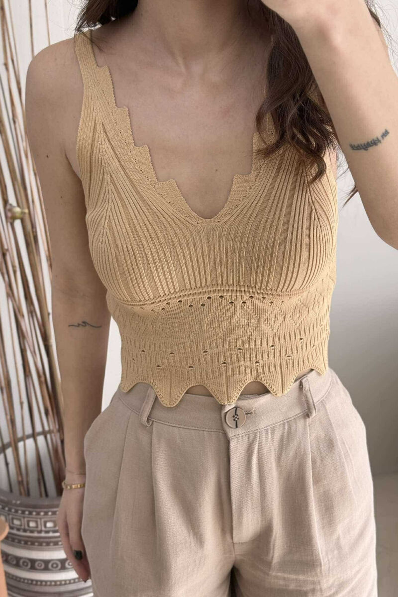 ONE COLOR STRAPS WOMEN TANK TOP BEIGE/BEZHE - 4