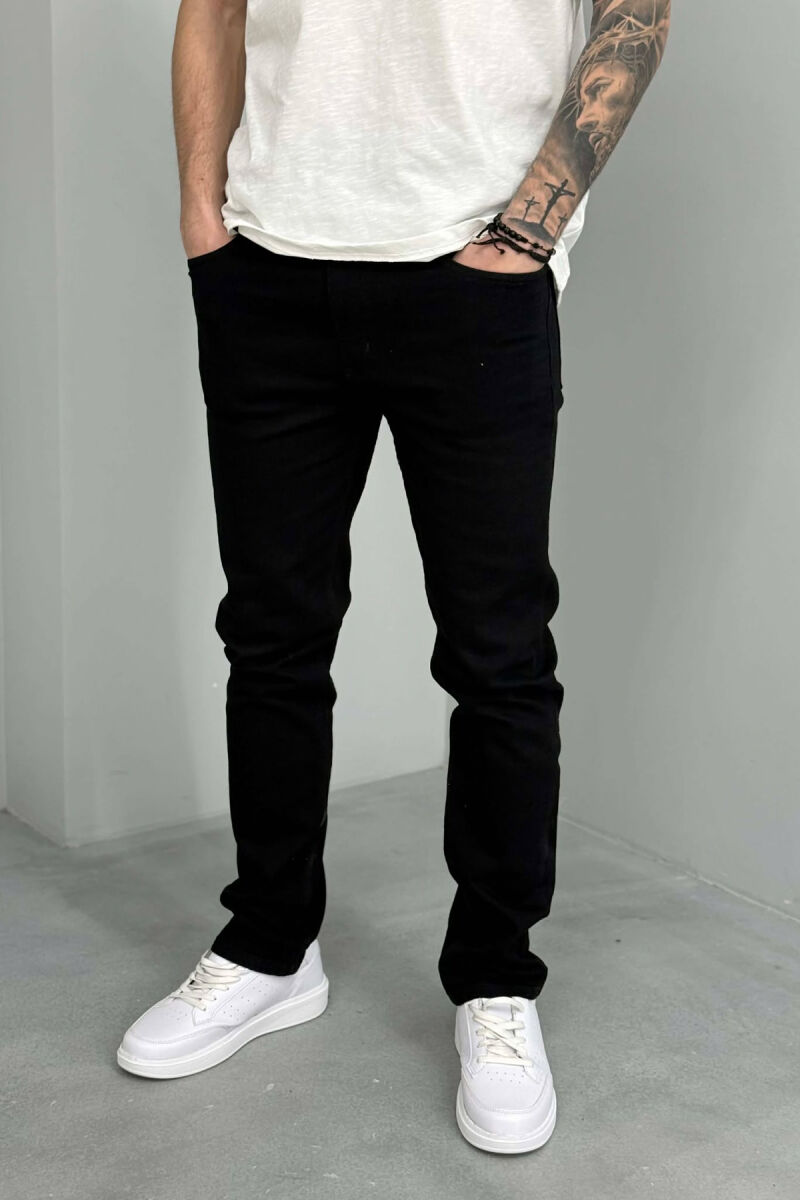 ONE COLOR STRETCHY MEN JEANS BLACK/ E ZEZE - 2