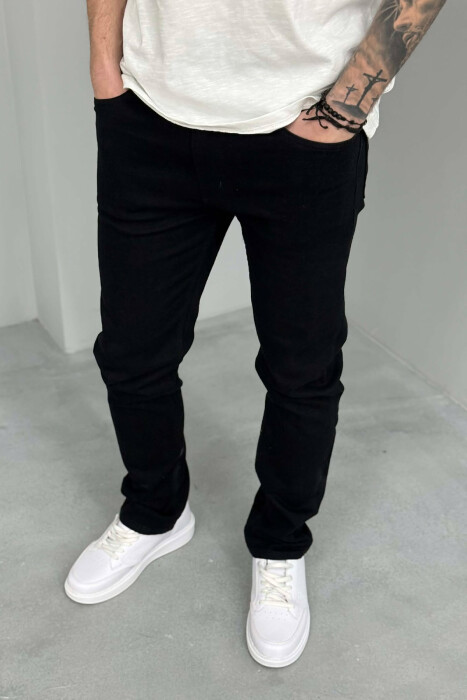 ONE COLOR STRETCHY MEN JEANS BLACK/ E ZEZE - 4