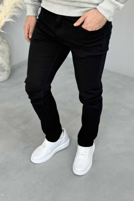 ONE COLOR STRETCHY MEN JEANS BLACK/ E ZEZE - KLAUDIO FASHION