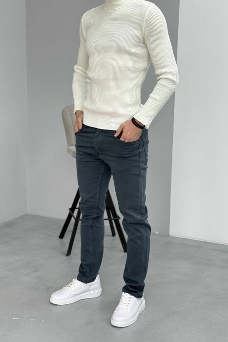 ONE COLOR STRETCHY MEN JEANS BLUE STONE/GK - KLAUDIO FASHION