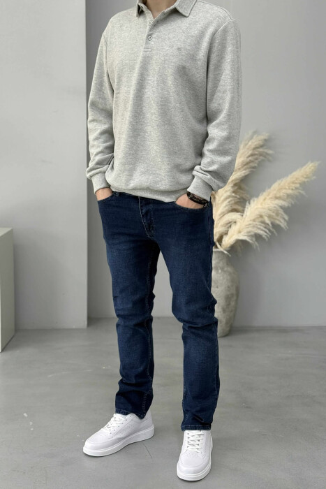 ONE COLOR STRETCHY MEN JEANS BLUE/BLU - KLAUDIO FASHION