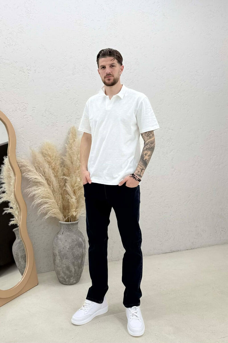 ONE COLOR STRETCHY MEN JEANS DARK BLUE/BEE - 1