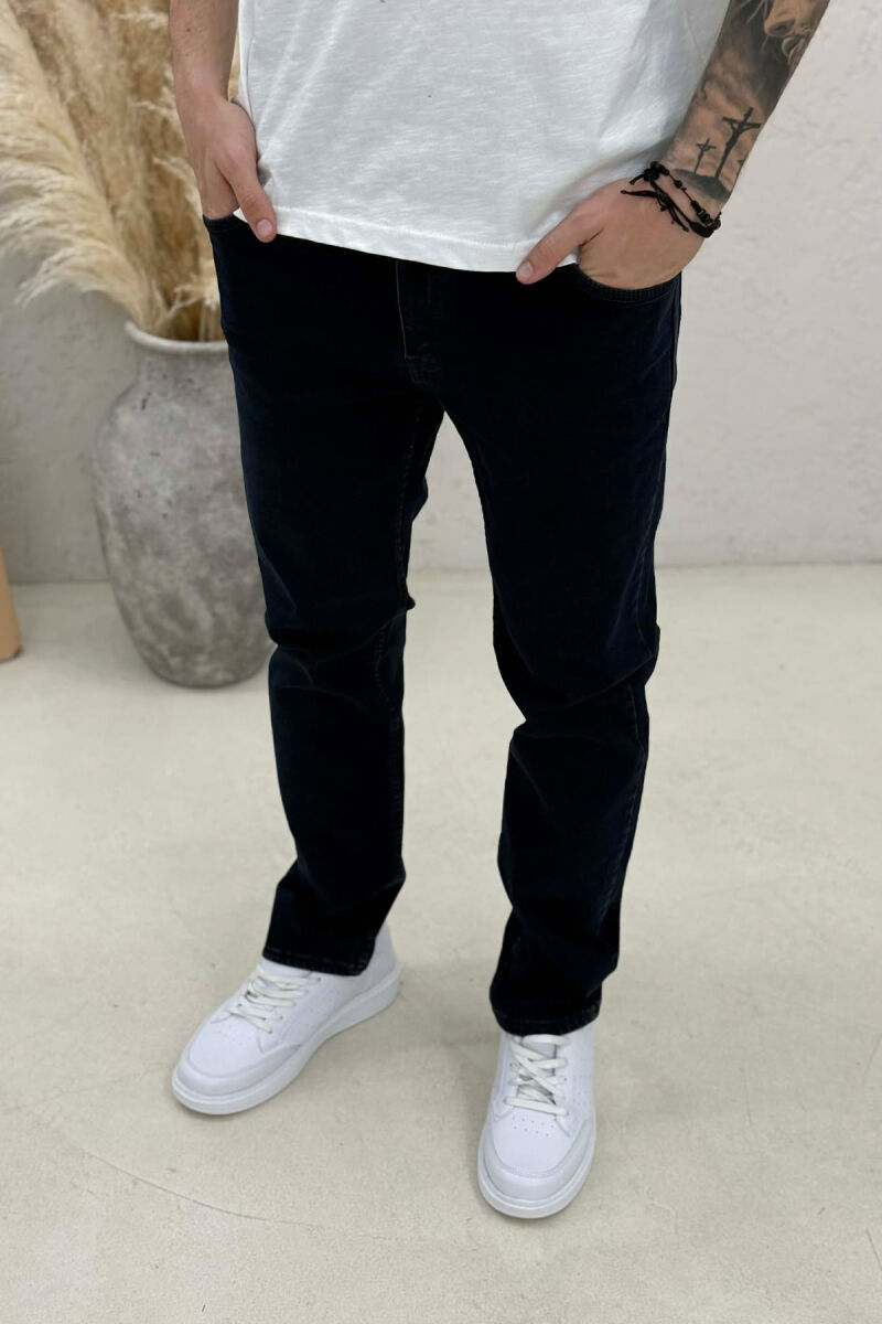 ONE COLOR STRETCHY MEN JEANS DARK BLUE/BEE - 3