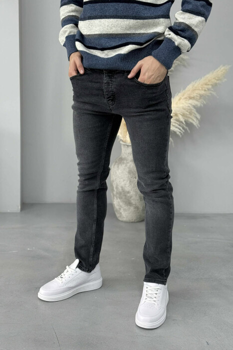 ONE COLOR STRETCHY MEN JEANS DARK GREY/GEE - 2