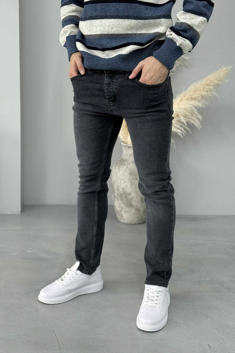 ONE COLOR STRETCHY MEN JEANS DARK GREY/GEE - 2