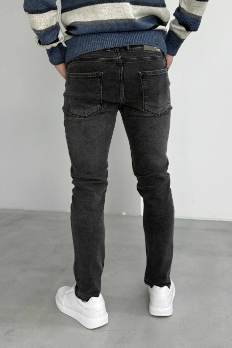 ONE COLOR STRETCHY MEN JEANS DARK GREY/GEE - 3