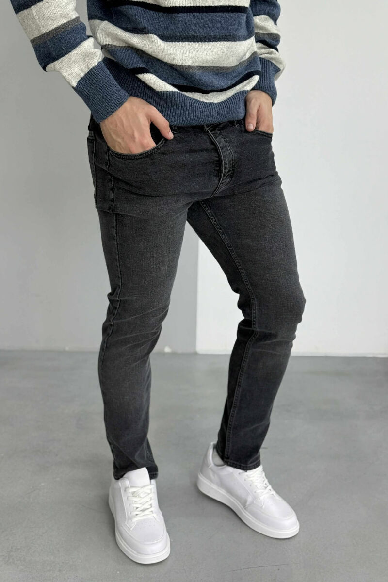 ONE COLOR STRETCHY MEN JEANS DARK GREY/GEE - 4
