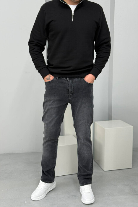 ONE COLOR STRETCHY MEN JEANS DARK GREY/GEE - 1