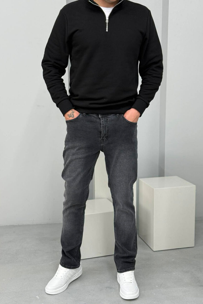 ONE COLOR STRETCHY MEN JEANS DARK GREY/GEE - 1