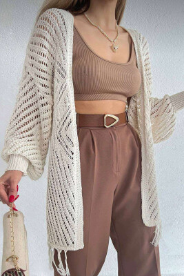 ONE COLOR STRIPE WOMAN CARDIGAN CREAM/KREM 