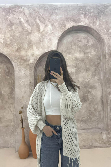 ONE COLOR STRIPE WOMAN CARDIGAN CREAM/KREM - 1