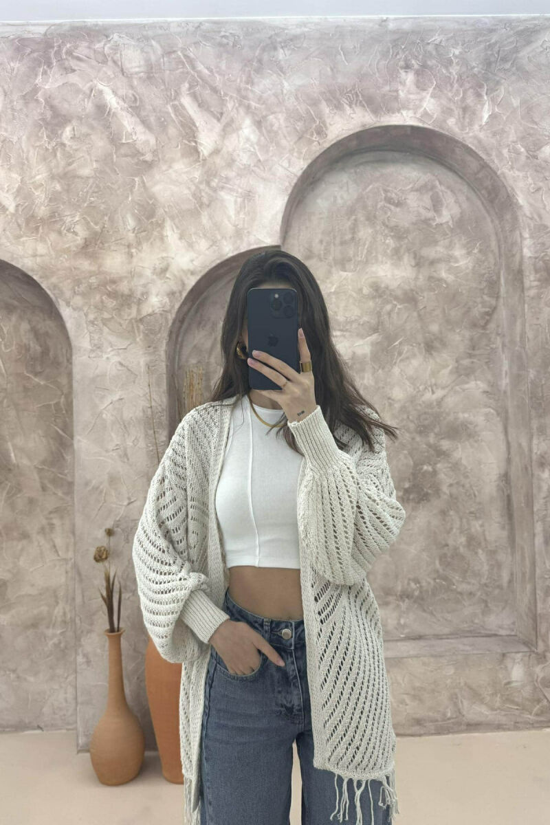 ONE COLOR STRIPE WOMAN CARDIGAN CREAM/KREM - 1