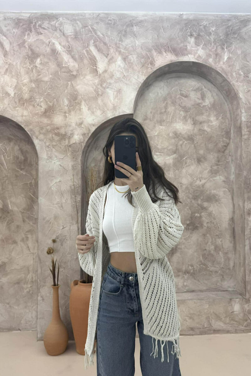 ONE COLOR STRIPE WOMAN CARDIGAN CREAM/KREM - 2