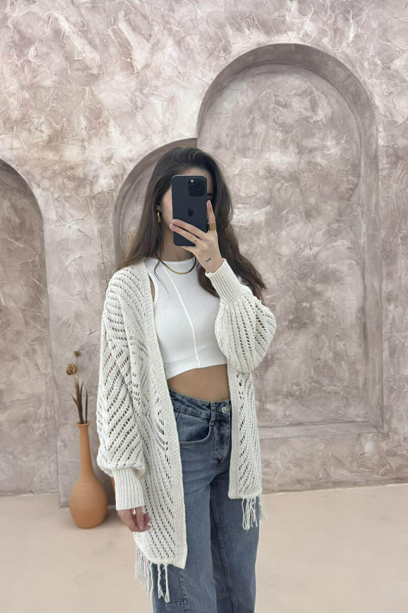 ONE COLOR STRIPE WOMAN CARDIGAN CREAM/KREM - 3