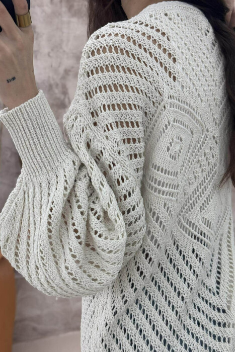 ONE COLOR STRIPE WOMAN CARDIGAN CREAM/KREM - 4