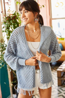 ONE COLOR STRIPE WOMAN CARDIGAN LIGHTBLUE/BZ 