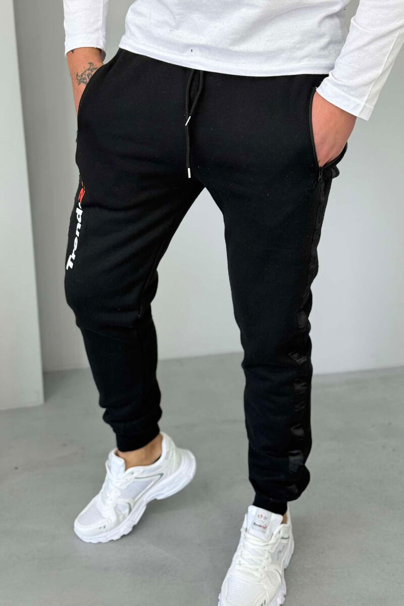 ONE COLOR STRIPED MEN SWEATPANTS BLACK/ E ZEZE - 1