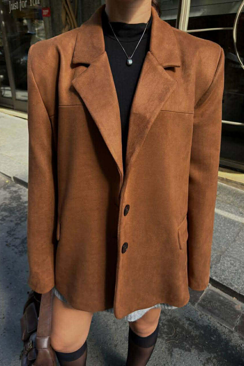 ONE COLOR SUEDE CLASSIC WOMEN JACKET BROWN/KAFE - 3