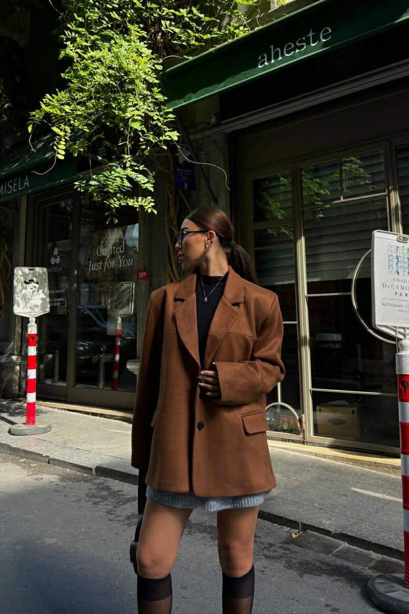 ONE COLOR SUEDE CLASSIC WOMEN JACKET BROWN/KAFE - 5