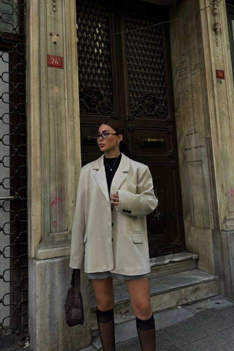 ONE COLOR SUEDE CLASSIC WOMEN JACKET CREAM/KREM 