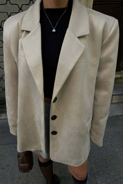 ONE COLOR SUEDE CLASSIC WOMEN JACKET CREAM/KREM - 3