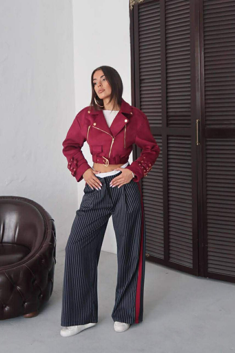 ONE COLOR SUEDE CROPPED WOMEN JACKET BURGUNDY/VISHNJE - 1