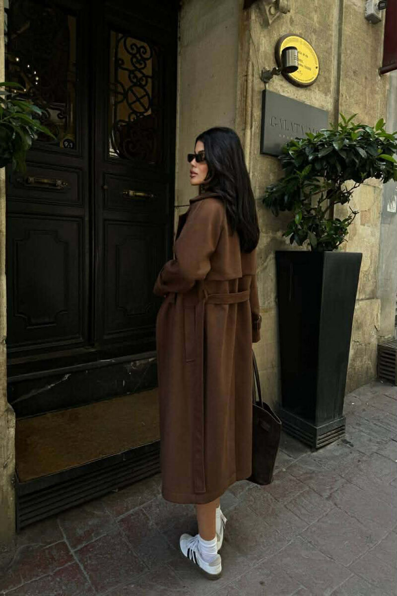 ONE COLOR SUEDE LACING DETAIL WOMEN COAT BROWN/KAFE - 4