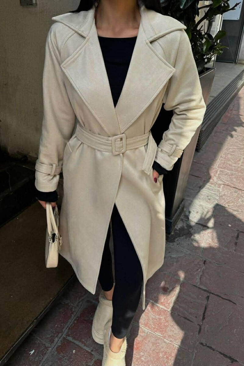 ONE COLOR SUEDE LACING DETAIL WOMEN COAT CREAM/KREM - 1