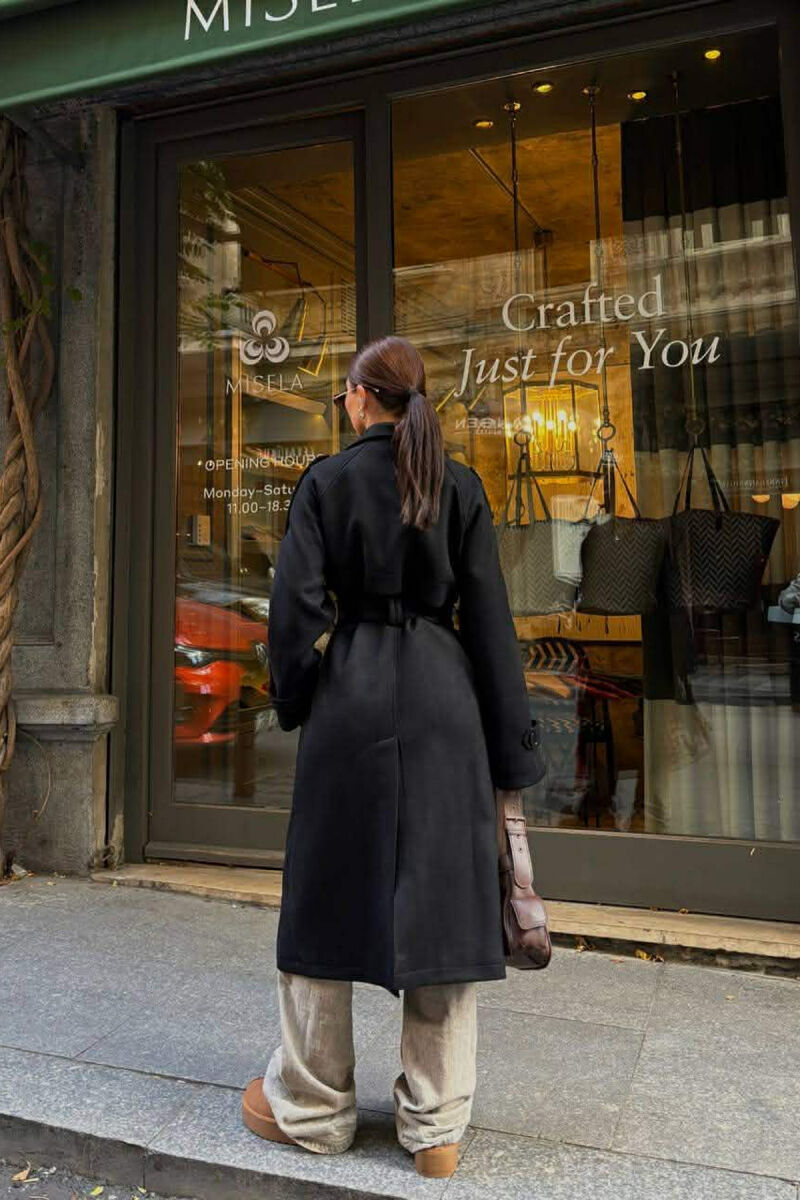 ONE COLOR SUEDE LONG WOMEN COAT BLACK/ E ZEZE - 2