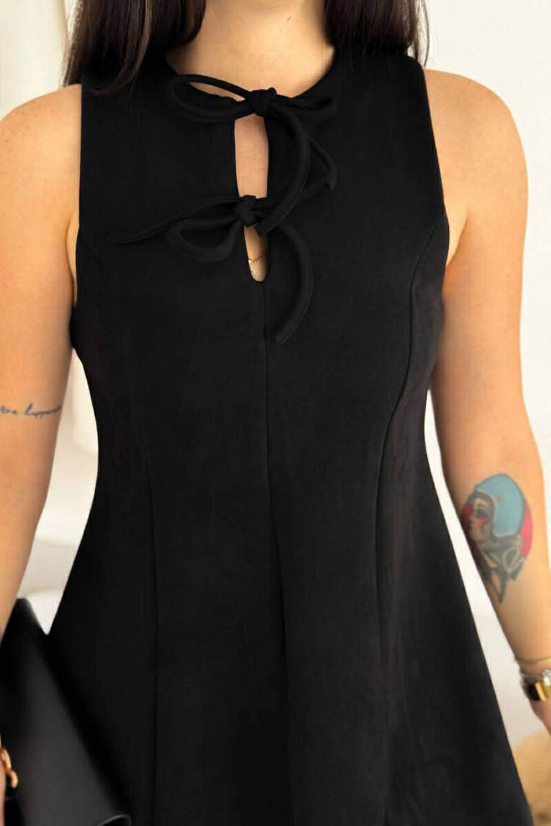 ONE COLOR SUEDE SHORT SLEEVELESS WOMEN DRESS BLACK/ E ZEZE - 3