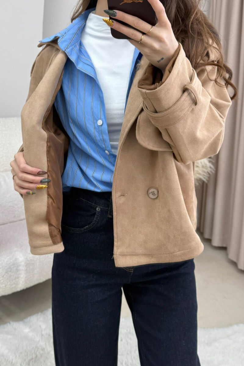 ONE COLOR SUEDE SIMPLE WOMEN JACKET BEIGE/BEZHE - 3