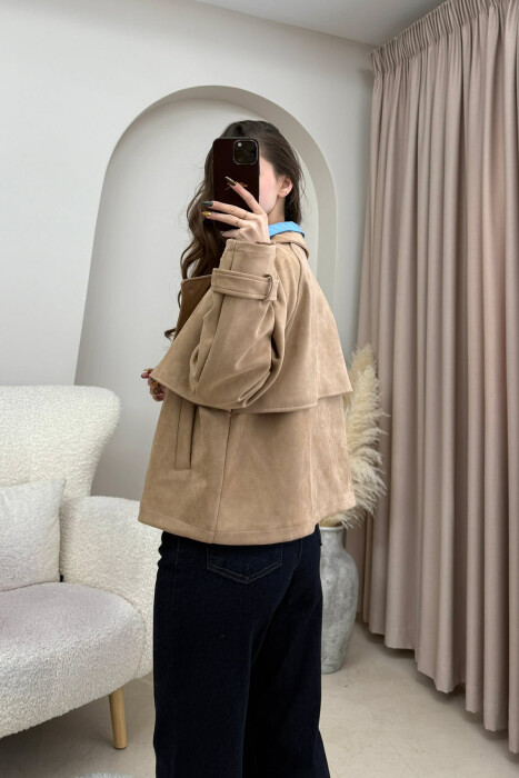 ONE COLOR SUEDE SIMPLE WOMEN JACKET BEIGE/BEZHE - 4