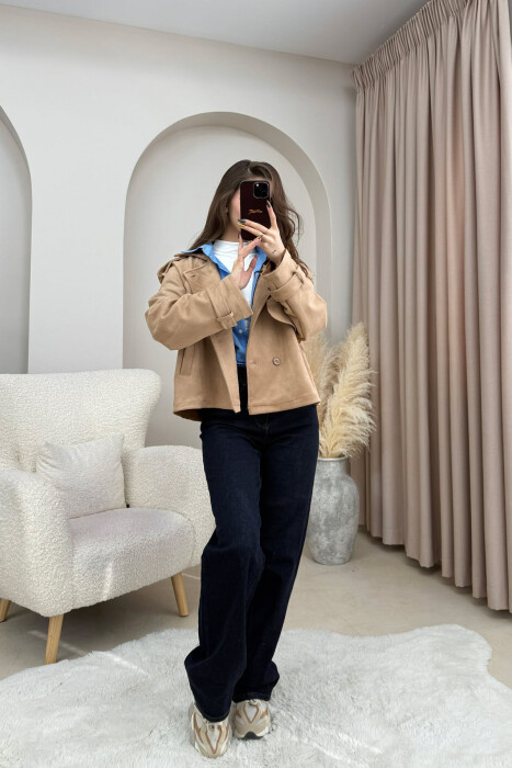 ONE COLOR SUEDE SIMPLE WOMEN JACKET BEIGE/BEZHE - 5