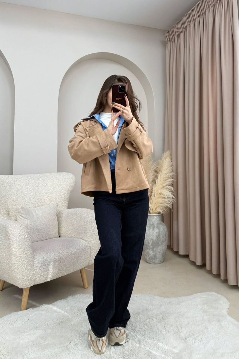 ONE COLOR SUEDE SIMPLE WOMEN JACKET BEIGE/BEZHE - 5