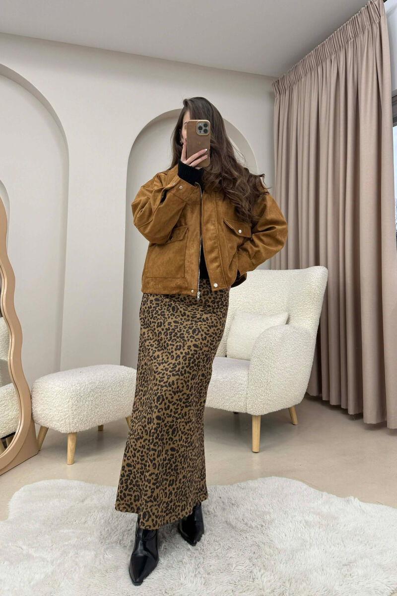 ONE COLOR SUEDE SIMPLE WOMEN JACKET BROWN/KAFE - 2