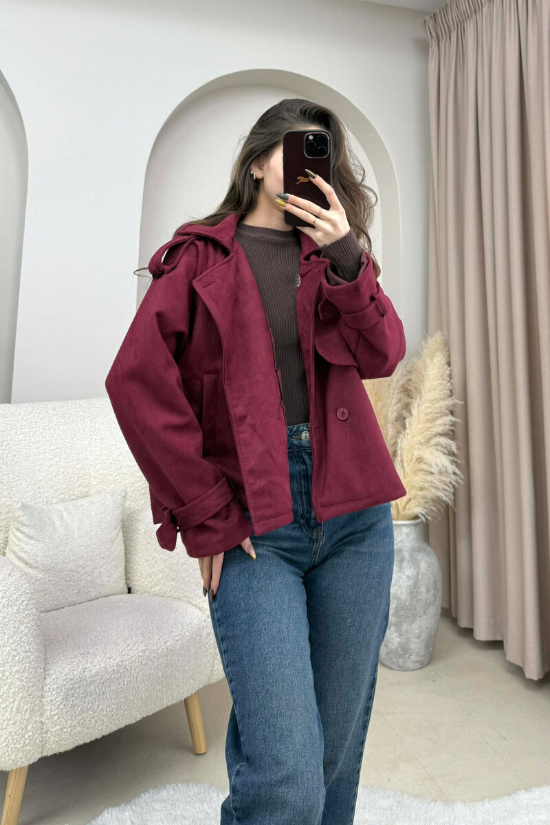 ONE COLOR SUEDE SIMPLE WOMEN JACKET BURGUNDY/VISHNJE - 1