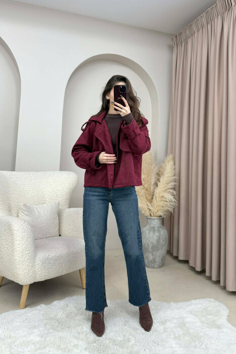 ONE COLOR SUEDE SIMPLE WOMEN JACKET BURGUNDY/VISHNJE - 2