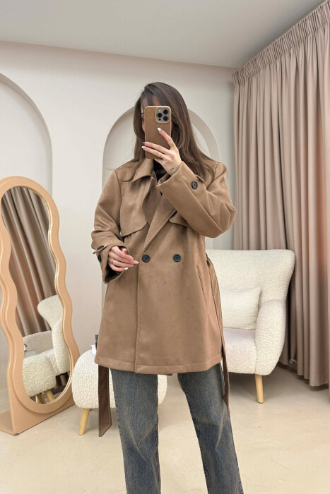 ONE COLOR SUEDE WOMAN TRENCH COAT BROWN/KAFE - KLAUDIO FASHION