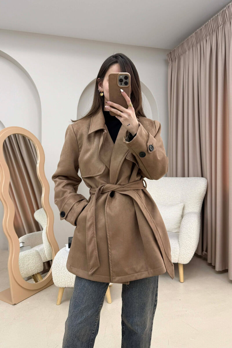 ONE COLOR SUEDE WOMAN TRENCH COAT BROWN/KAFE - 2