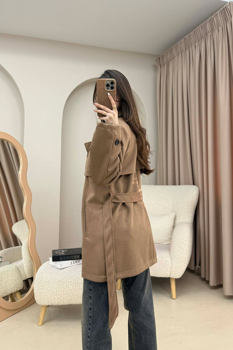 ONE COLOR SUEDE WOMAN TRENCH COAT BROWN/KAFE - 3