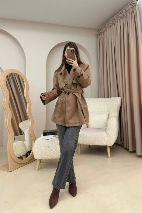 ONE COLOR SUEDE WOMAN TRENCH COAT BROWN/KAFE - 4