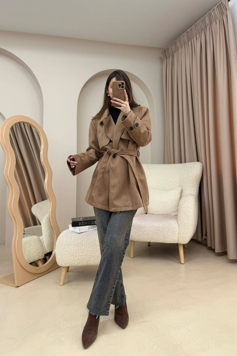 ONE COLOR SUEDE WOMAN TRENCH COAT BROWN/KAFE - 4