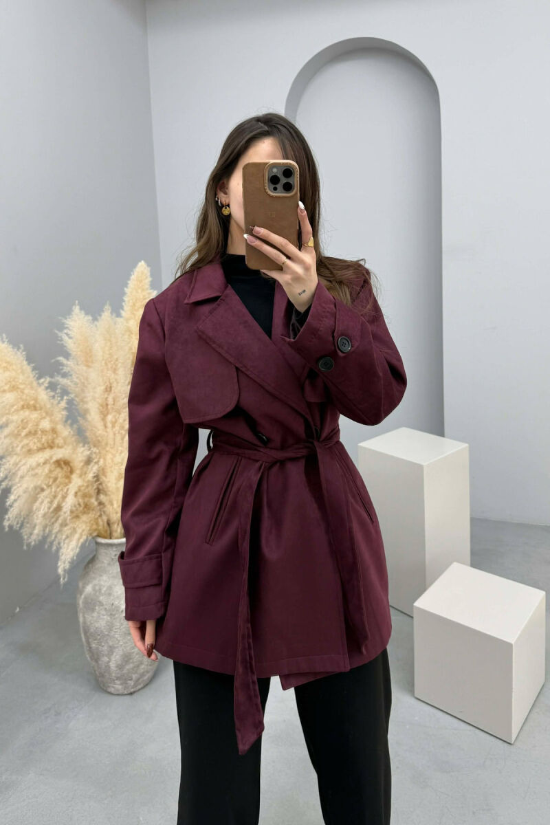 ONE COLOR SUEDE WOMAN TRENCH COAT DARK BURGUNDY/VISHNJE E ERRET - 1