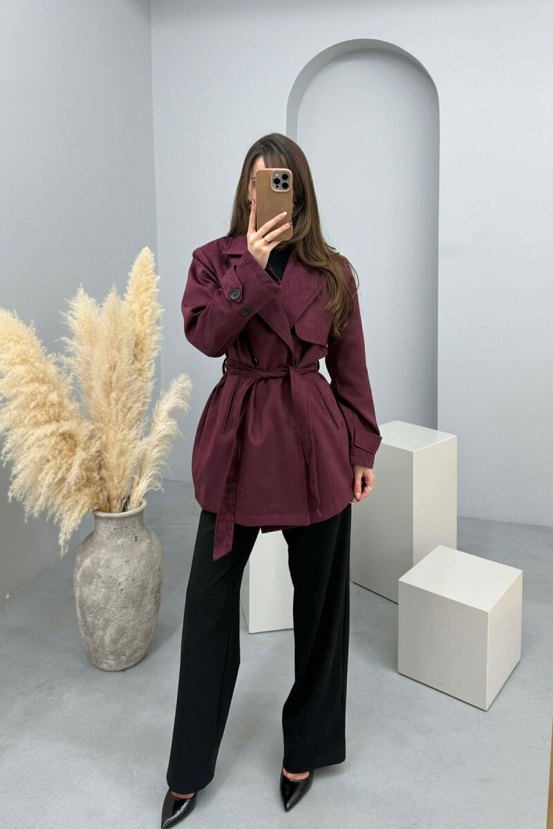 ONE COLOR SUEDE WOMAN TRENCH COAT DARK BURGUNDY/VISHNJE E ERRET - 2