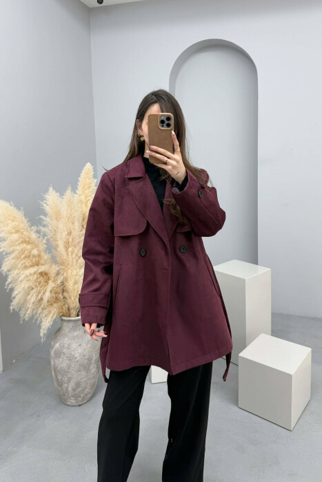 ONE COLOR SUEDE WOMAN TRENCH COAT DARK BURGUNDY/VISHNJE E ERRET - 3